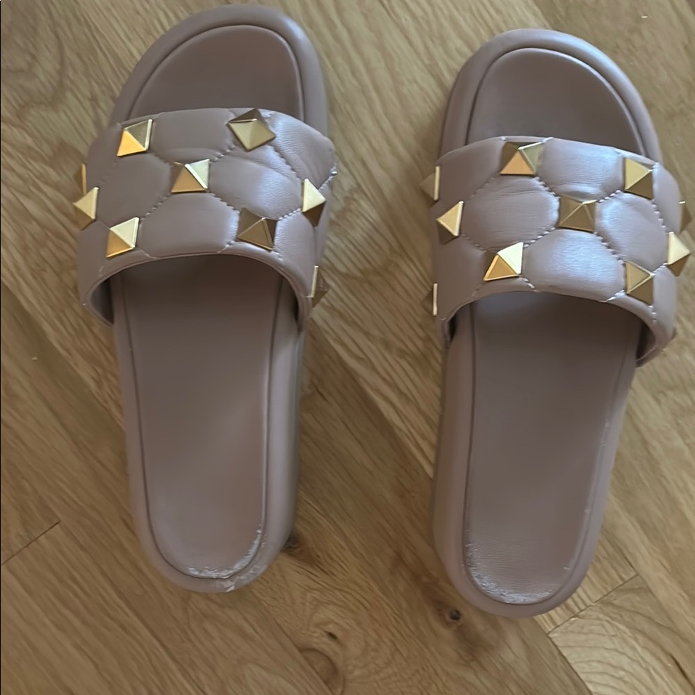 Studded Beige Slide Sandals
